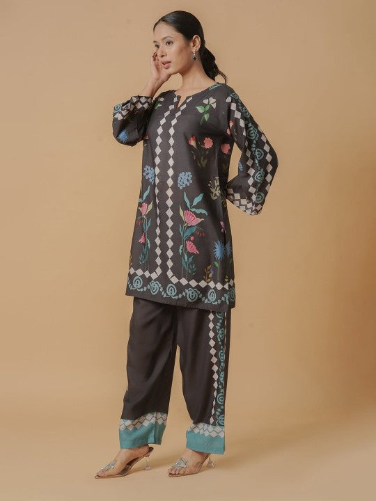 HOUSE OF KARI Printed Round Neck Cotton Tunic With Trousers Co-Ords