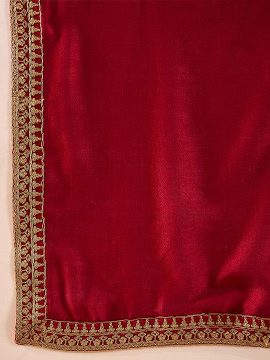 AHIKA Ethnic Motifs Embroidered Straight Kurta with Palazzos & Dupatta