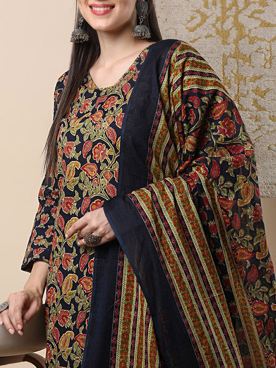 FASHOR Women Floral Printed Regular Pure Cotton Kurta & Palazzos & Dupatta