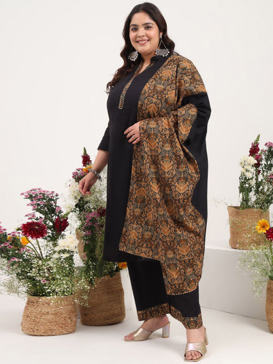 Tissu Plus Size Floral Yoke Design Gotta Patti Pure Cotton Kurta & Palazzo & Dupatta