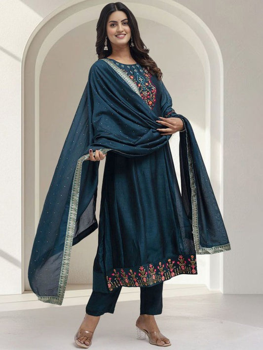 Floral Yoke Design Panelled Sequinned A-Line Kurta
