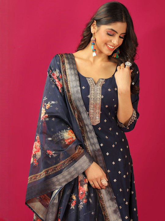 BANJANAN Women Navy Blue Kurta Sets