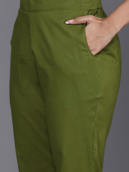 Floral Printed Regular Round Neck Straight Kurta With Trousers And Dupatta