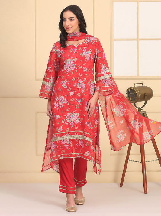 AURELIA Women Floral Printed Regular Kurta with Trousers Kurta Sets