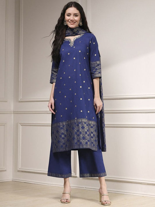 Biba Women Ethnic Motifs Printed Cotton Kurta with Palazzos & Dupatta