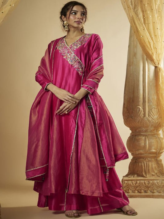 The Aarya Ethnic Motifs Embroidered Angrakha Zardozi A-Line Kurta
