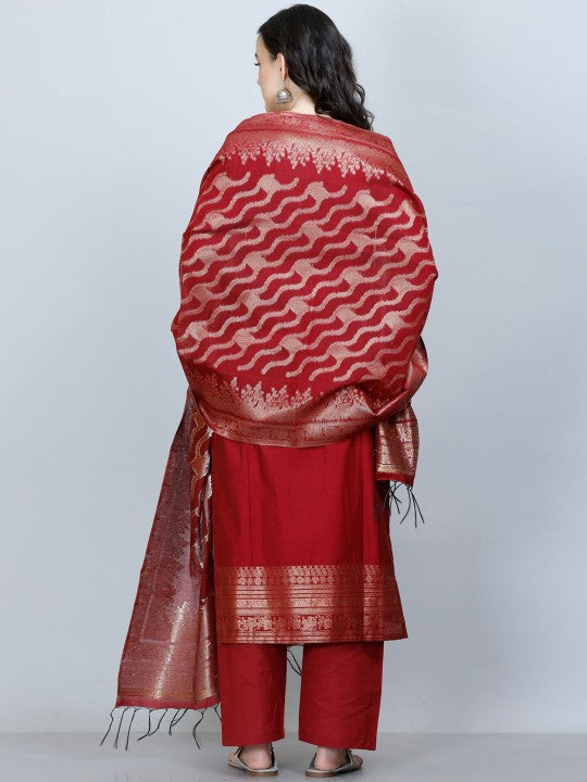 Floral Woven Design Straight Jacquard Kurta