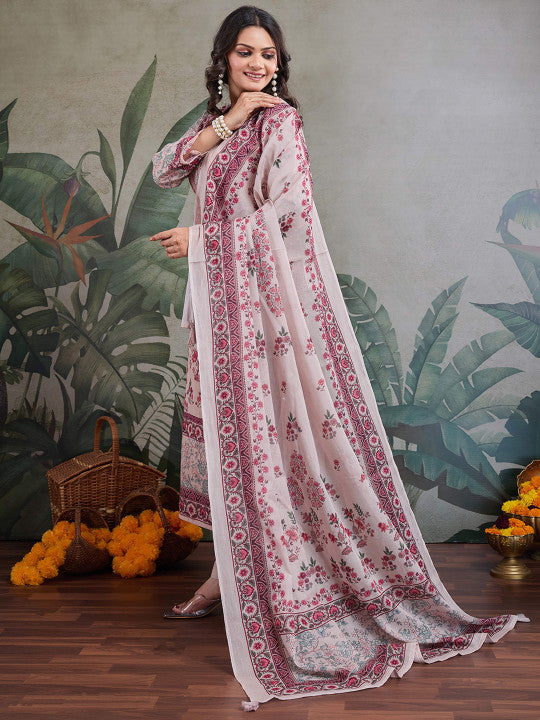 IOLY Women Floral Embroidered Regular Beads and Stones Pure Cotton Kurta with Pyjamas & With Dupatta
