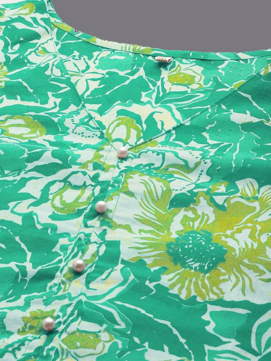 A PLUS BY AHALYAA Plus Size Printed Pure Cotton Tunic & Palazzo