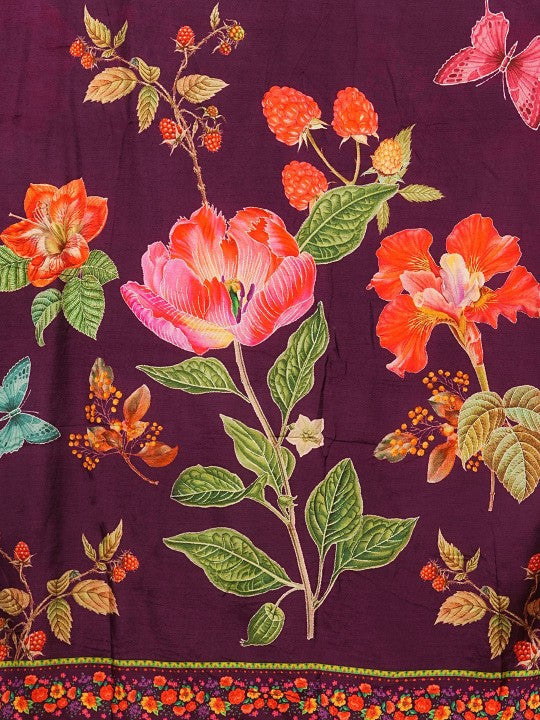 FASHOR Floral Printed Mirror Work Straight Kurta