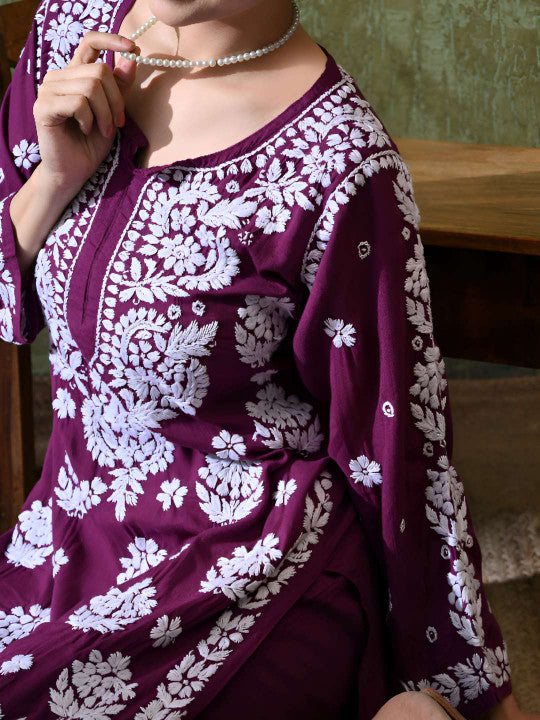 Syrish Women Ethnic Motifs Embroidered Regular Chikankari Pure Cotton Kurta with Palazzos