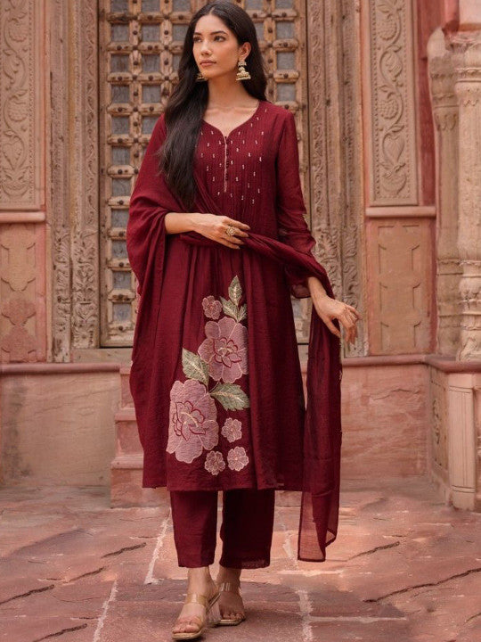 AUTUMN LANE Women Floral Embroidered Kurta with Palazzos & Dupatta