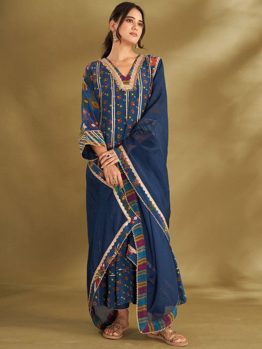 Affroz Ethnic Motifs Printed Gotta Patti Silk Crepe Anarkali Kurta