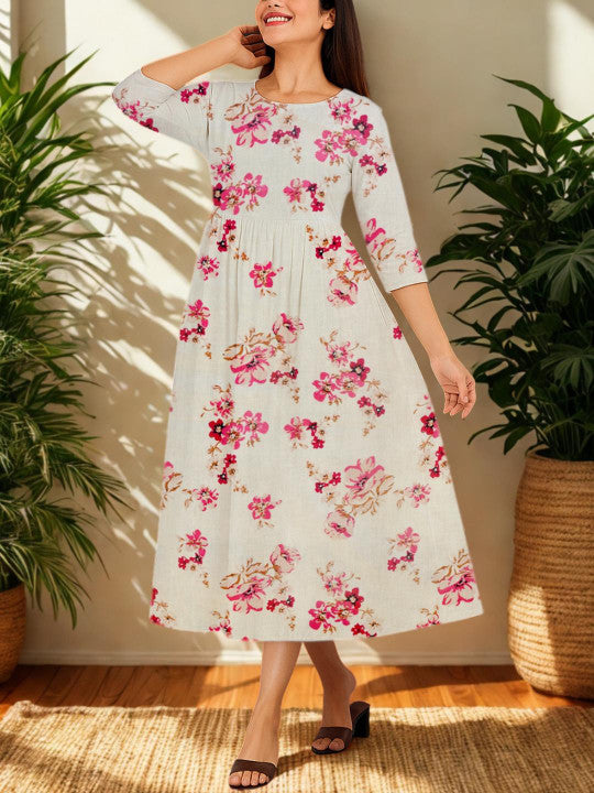 Vaidiki Floral Printed Gathered Detail Fit and Flare Maternity Dress