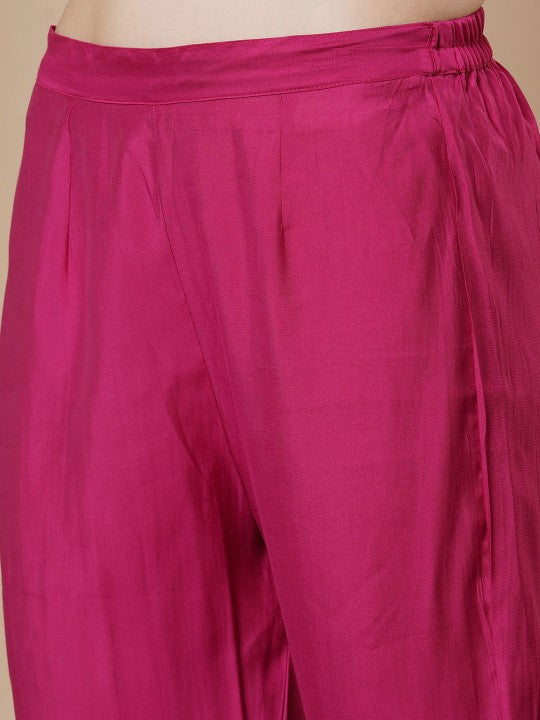 FASHOR Floral Yoke Design V-Neck Pleated Sequinned A-Line Kurta