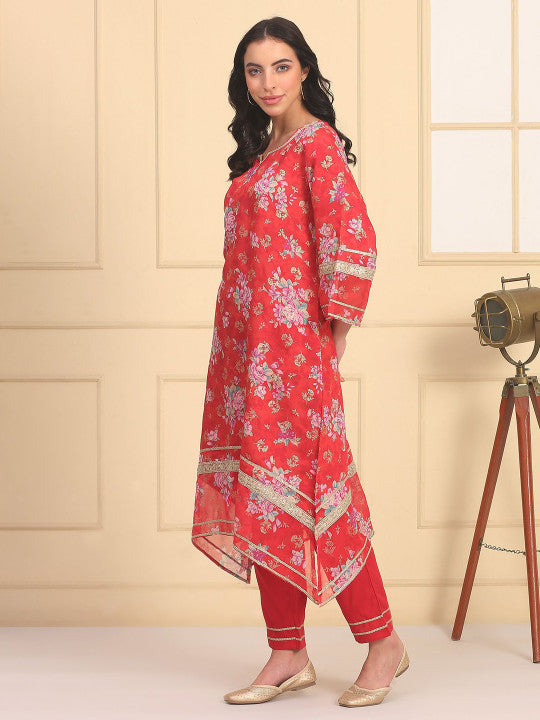 AURELIA Women Floral Printed Regular Kurta with Trousers Kurta Sets