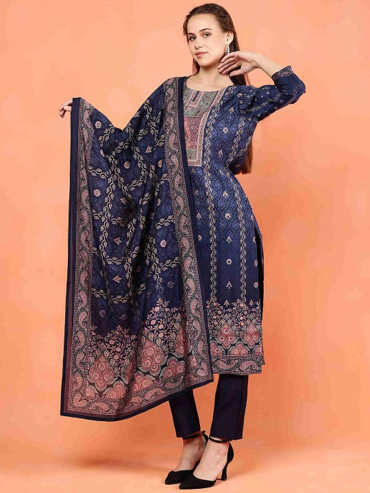 ETRAANA Ethnic Motifs Printed Round Neck Straight Kurta
