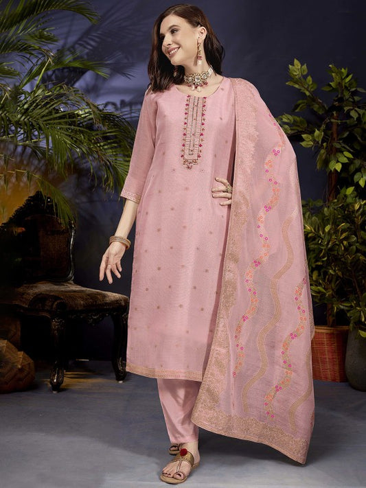 Anouk Ethnic Motifs Embroidered Linen Straight Kurta