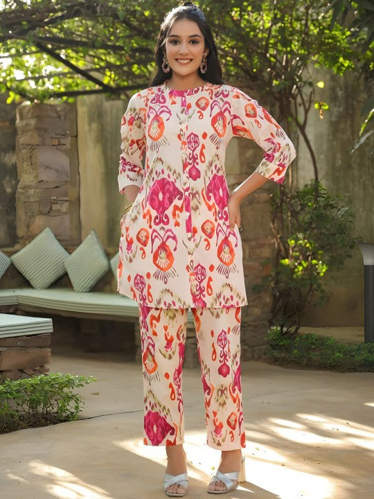 Printed Pure Cotton Tunic & Trousers Co-Ord