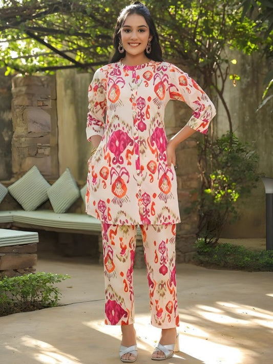 Printed Pure Cotton Tunic & Trousers Co-Ord
