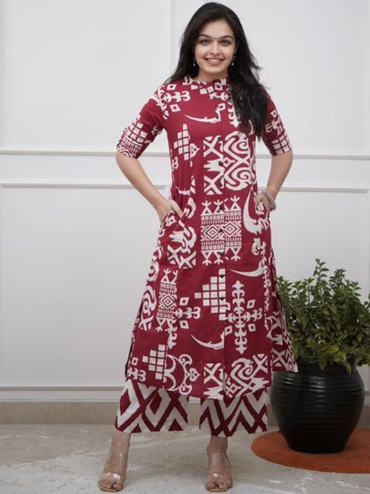 clothonus Printed Cotton Top With Palazzo Co-Ords