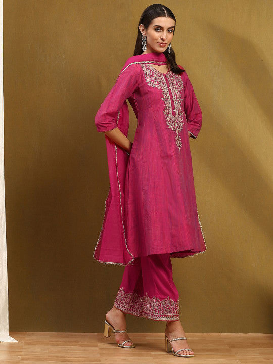 Biba Women Ethnic Motifs Printed Pure Cotton Kurta with Trousers & Dupatta