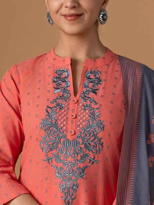 WOMEN PLUS Women Jamdani Pure Cotton Suit Set