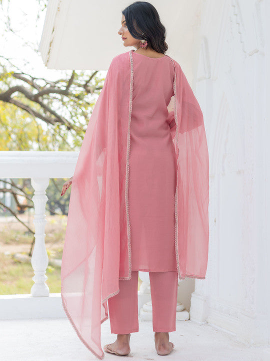 HERE&NOW Women Solid Kurta with Trouser & Dupatta
