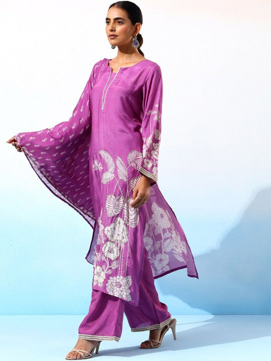 Bani Women Floral Printed Pure Silk Straight Style Kurta
