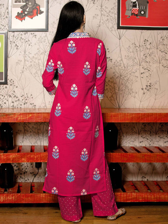 GoSriKi Women Floral Printed Mandarin Collar Kurta With Palazzos & Dupatta
