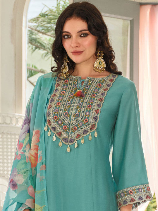 Indo Era Ethnic Motifs Embroidered Regular Mirror Work Kurta With Trousers & Dupatta