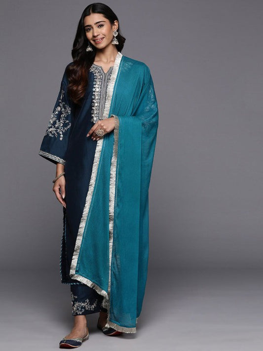 Varanga Floral Yoke Design Notch Neck Zari Straight Kurta
