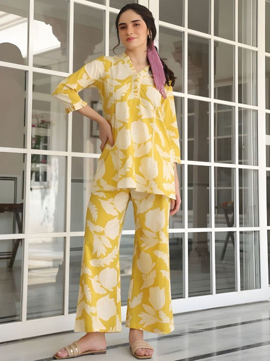 Jade & Julie Printed V-Neck Tunic With Trousers Co-Ords