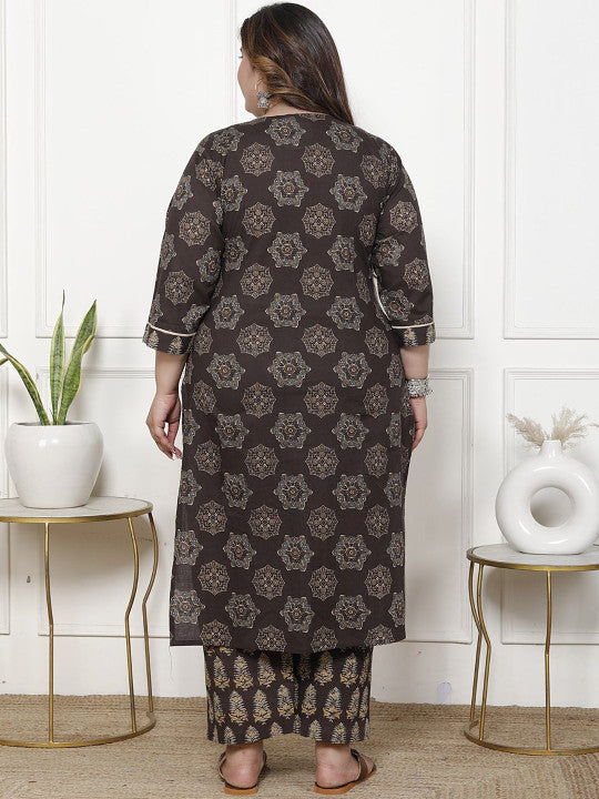 Swasti Women Floral Printed Regular Sequinned Pure Cotton Kurta with Trousers & With Dupatta