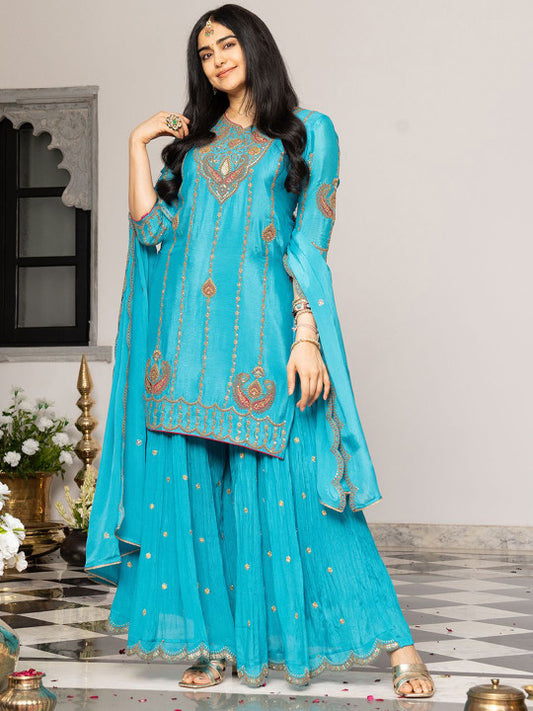 CHHAAP Women Ethnic Motifs Embroidered Regular Sequinned Kurta with Palazzos & Dupatta