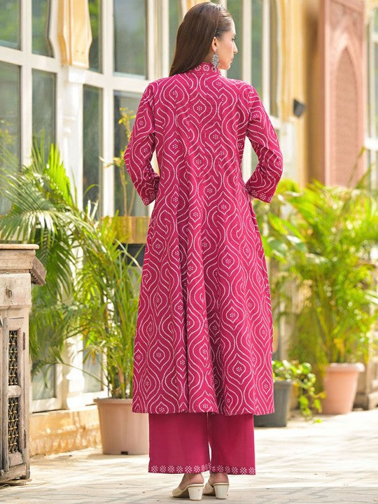 ARAVALII Bandhani Printed Mirrror Work Pure Cotton Anarkali Kurta
