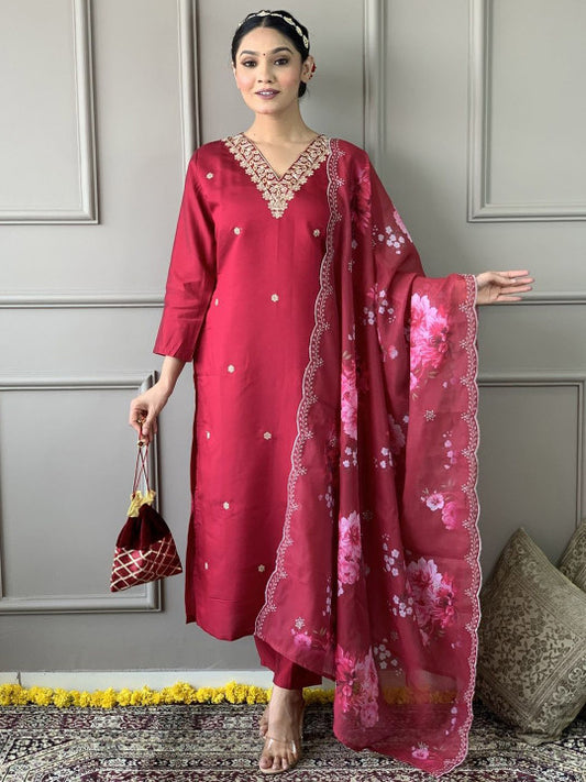 ASCIIBLUES Women Ethnic Motifs Embroidered Regular Thread Work Kurta with Trousers & With Dupatta