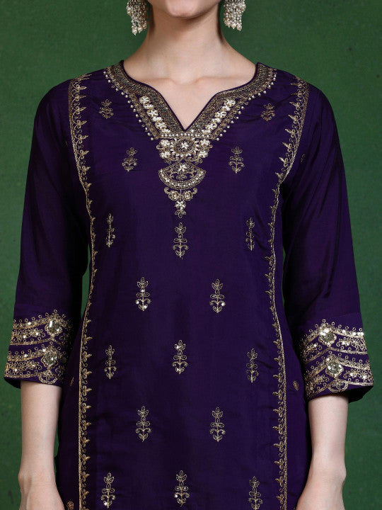Jaipur Kurti Women Floral Embroidered Kurta with Trousers & Dupatta
