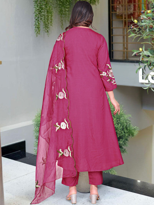 CaniBani Women Ethnic Motifs Embroidered Regular Kurta with Trousers & With Dupatta