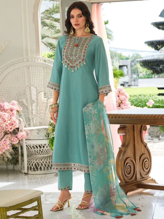 Indo Era Ethnic Motifs Embroidered Regular Mirror Work Kurta With Trousers & Dupatta