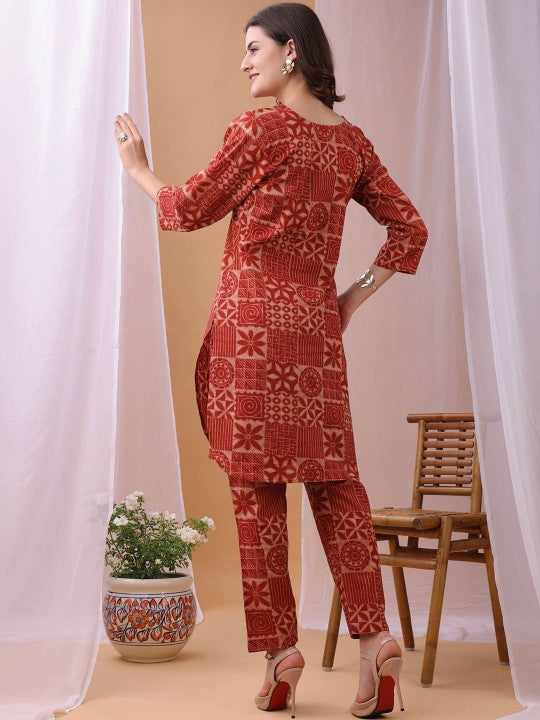 Fourleaf Printed V Neck Top With Trousers Co-Ords