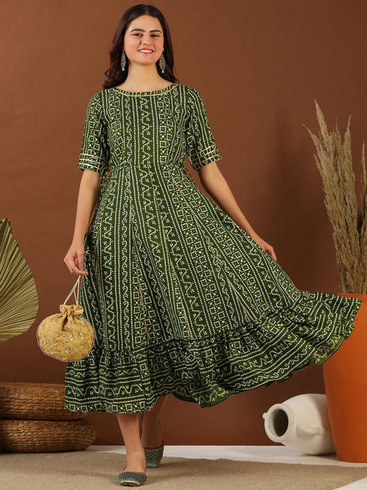 Inddus Women Bandhini Printed Gotta Detailed Ethnic Dress