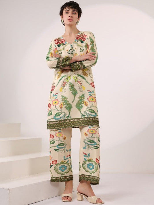 AUTUMN LANE Kara Pickle Printed Pure Cotton V Neck Tunic With Palazzo Co-Ords Set