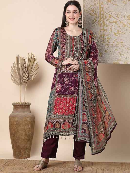 FASHOR Women Ethnic Motifs Printed Beads and Stones Kurta