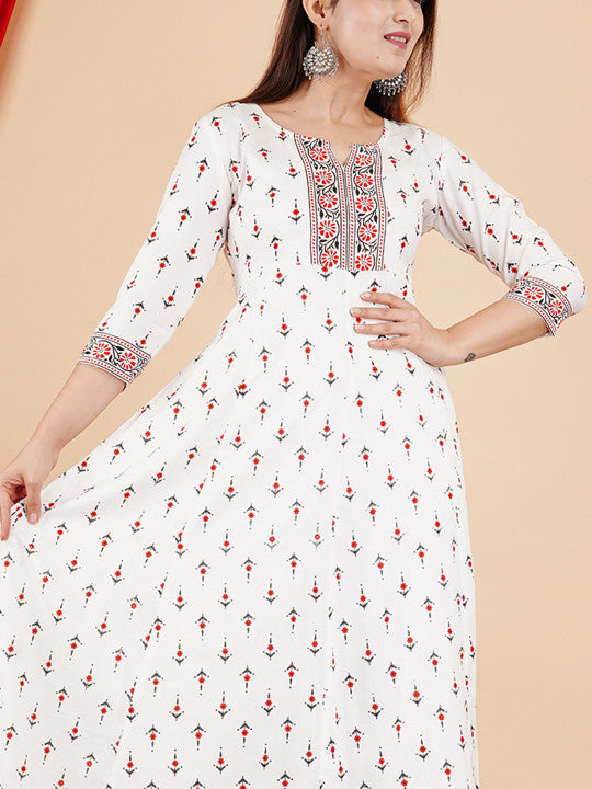 ZELA Floral Printed Round Neck Anarkali Ethnic Dress