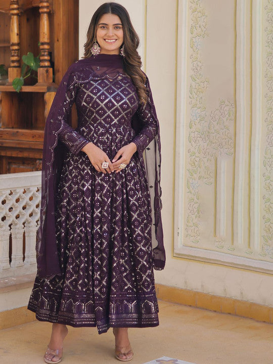 Anara Women Ethnic Motifs Embroidered Mirror Work Georgette Anarkali Kurta