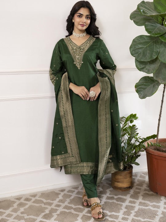 Anouk Women Yoke Design Regular Zardozi Pure Silk Kurta