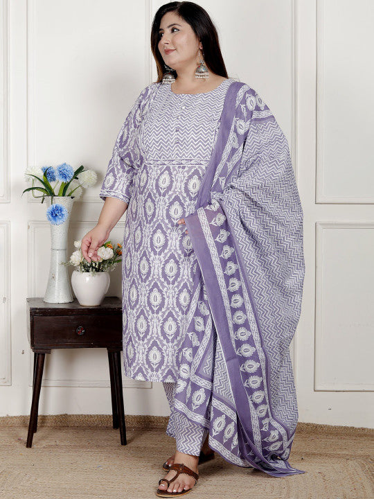 Swasti Women Printed Pure Cotton Kurta Sets With Dupatta