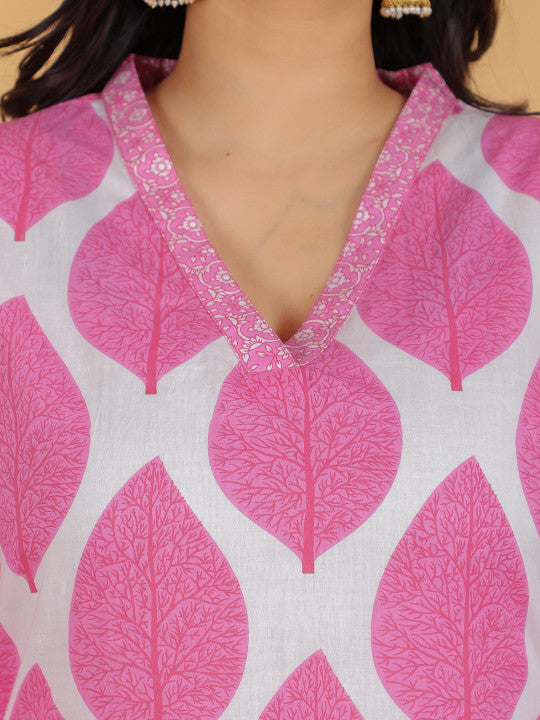 Aramya Floral Printed V Neck Pure Cotton Kurta With Salwar And Dupatta