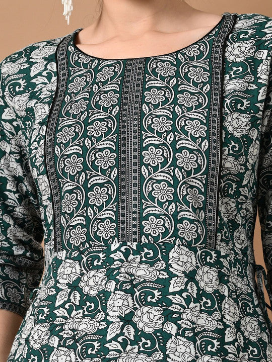 Floral Printed Round Neck A-Line Ethnic Dress